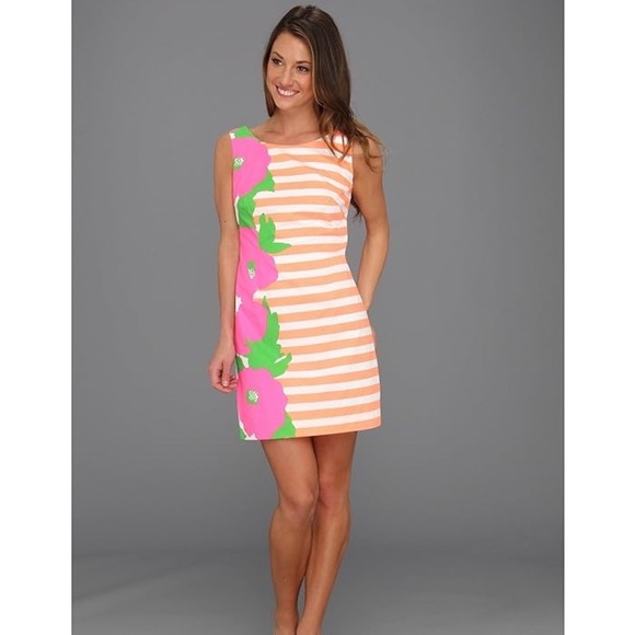 Lilly Pulitzer Dresses & Skirts - Lilly‎ Pulitzer Delia Striped & Floral Lined Shift dress in Sunrise Orange,  0
